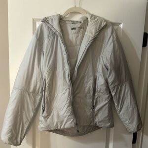 Gray / Off-White Light Down Water Resistant Zip up Jacket with a hood
